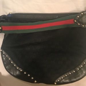 Gucci studded bag with web strap
